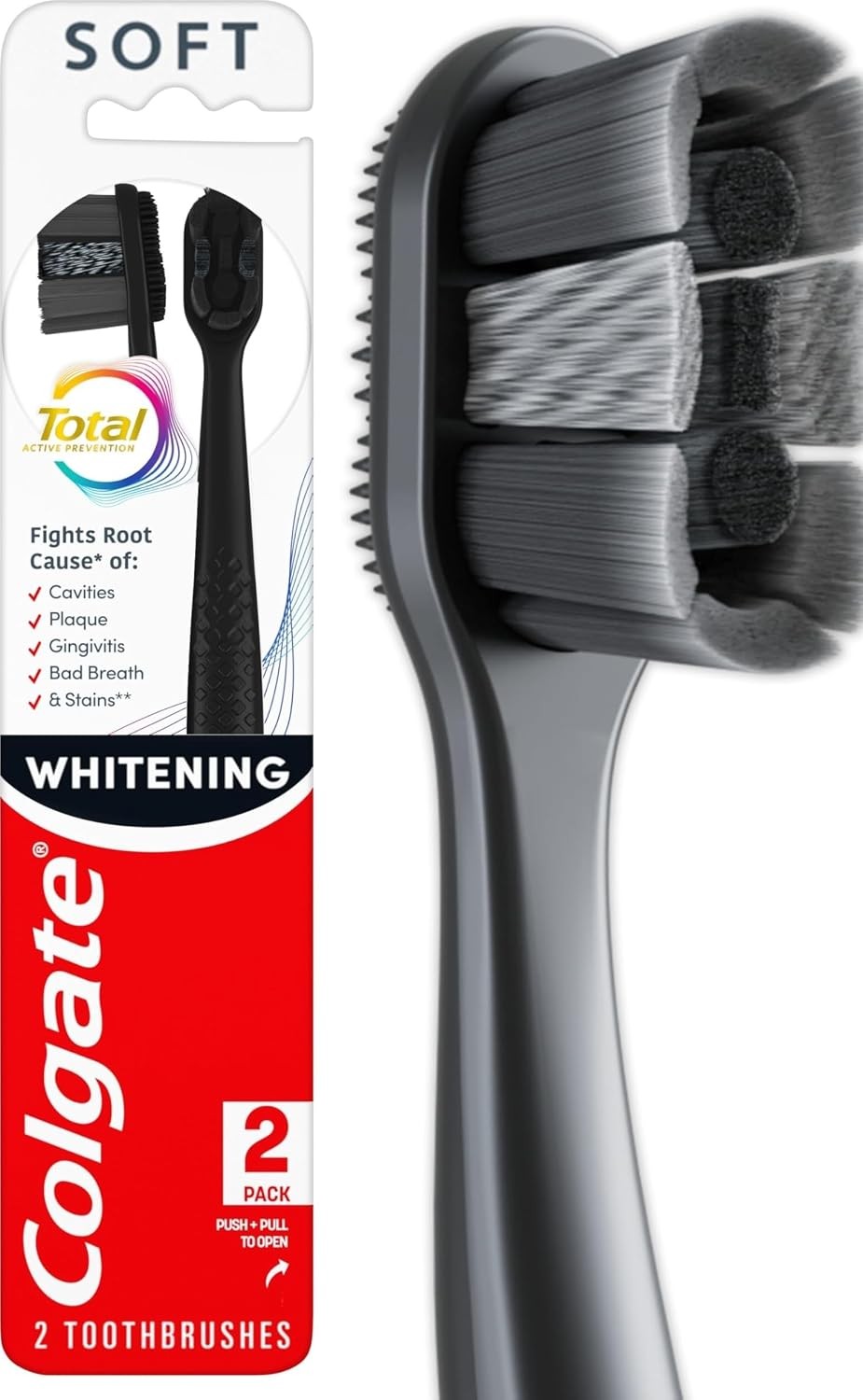 Charcoal Toothbrush Pack - Soft Bristles, Deep Gumline Cleaning, Black, 2 Pack