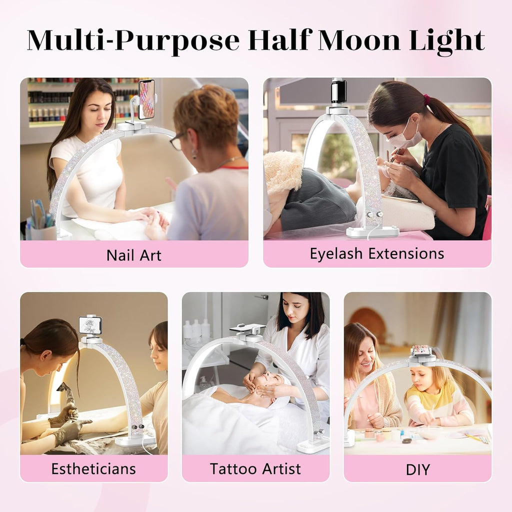 30-Inch LED Half Moon Nail Desk Light with Phone Holder - Professional Manicure Lamp