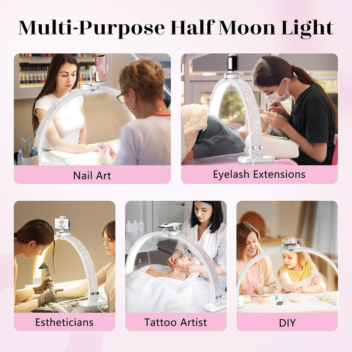 30-Inch LED Half Moon Nail Desk Light with Phone Holder - Professional Manicure Lamp