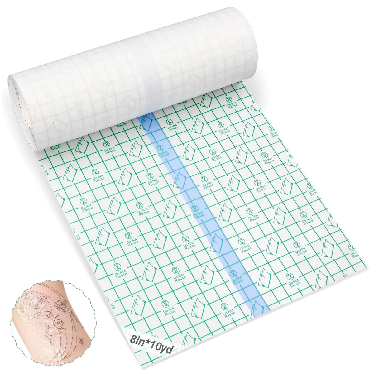 Tattoo Aftercare Bandage Roll 8" x 10 Yd Waterproof, Latex Free Skin Film