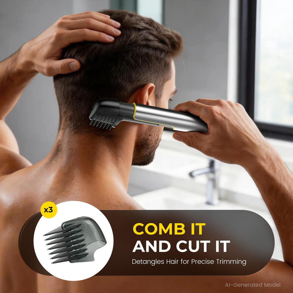 Men's Body Hair Trimmer with Extendable Back Shaver & Multiple Combs