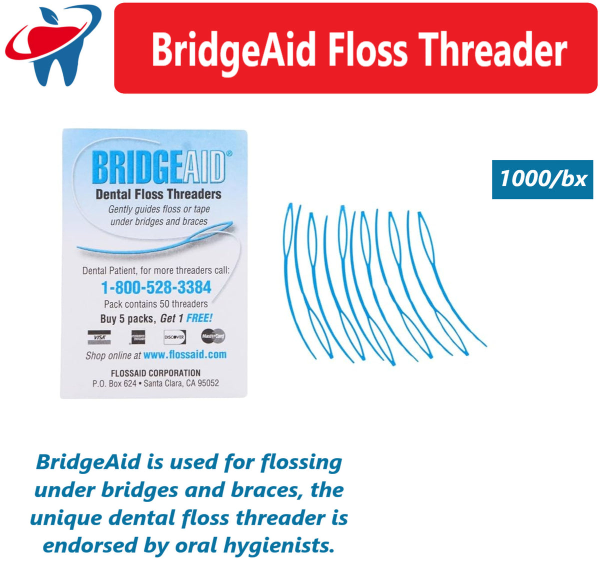 Dental Floss Threader for Bridges & Braces - 1000 Pack