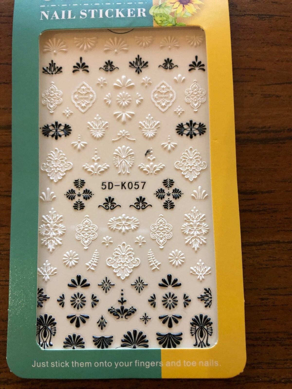 Black White Flower Nail Art Stickers - 5D Embossed Decor for Nails, Wedding & DIY