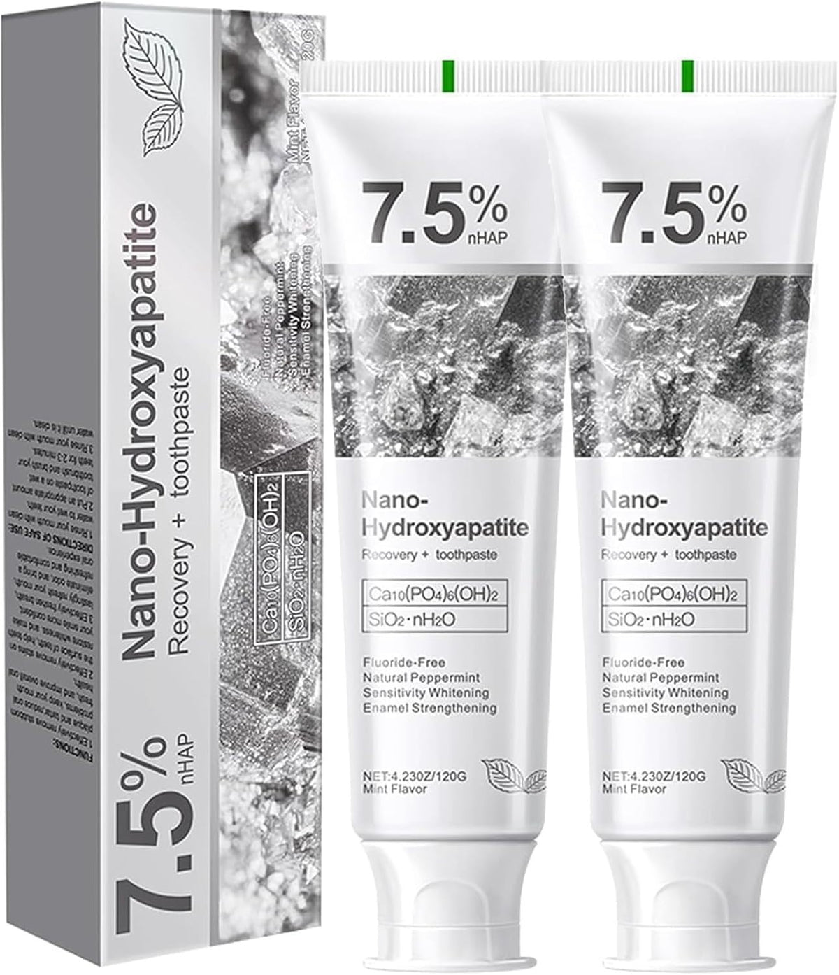 Hydroxyapatite Toothpaste 2 Pack - Fluoride-Free Enamel Protection for Sensitive Teeth