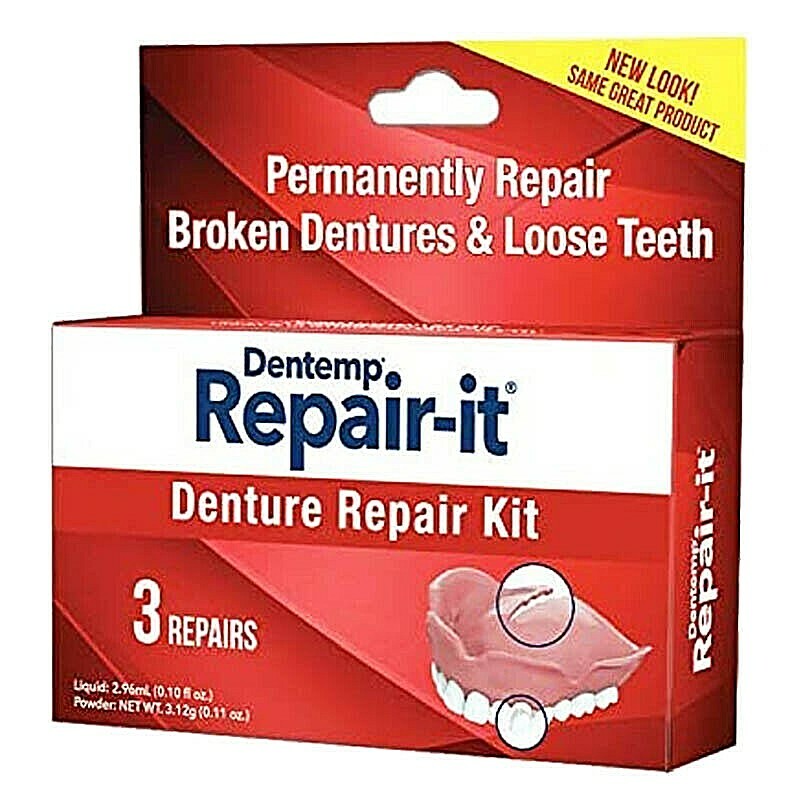 Denture Repair Kit - Permanent Loose and Broken Dentures - 3 Repairs