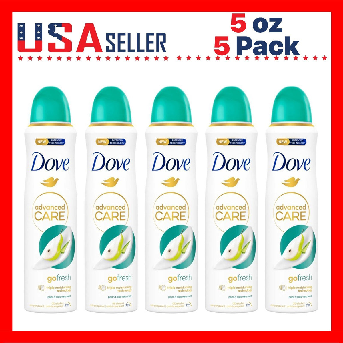 Dove Pear & Aloe Vera Antiperspirant Deodorant Spray - 5 Pack, 150ml