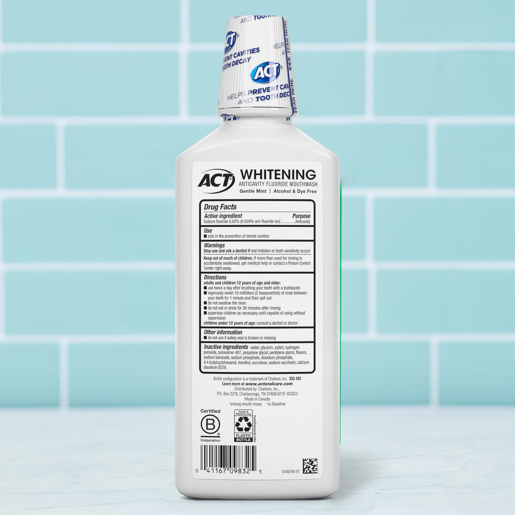 Whitening and Anticavity Fluoride Mouthwash - Alcohol-Free, Gentle Mint, 16.9 Fl Oz
