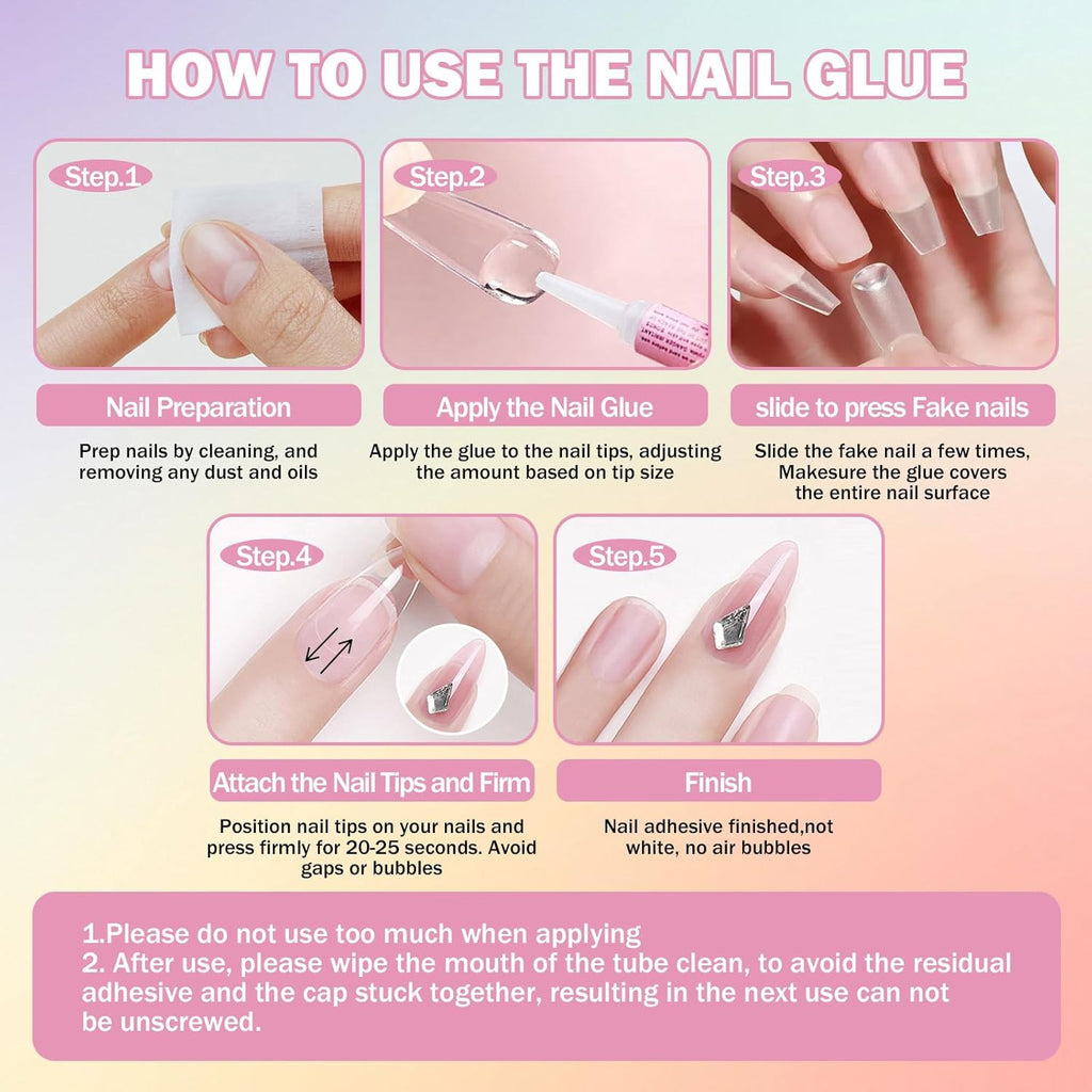 15PCS Professional Nail Tip Glue Set for Acrylic & Fake Nails