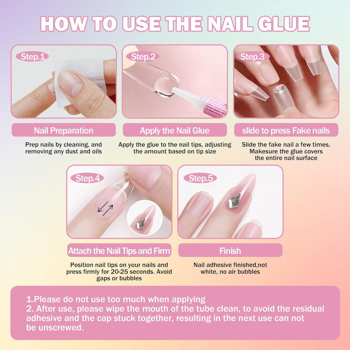 15PCS Professional Nail Tip Glue Set for Acrylic & Fake Nails