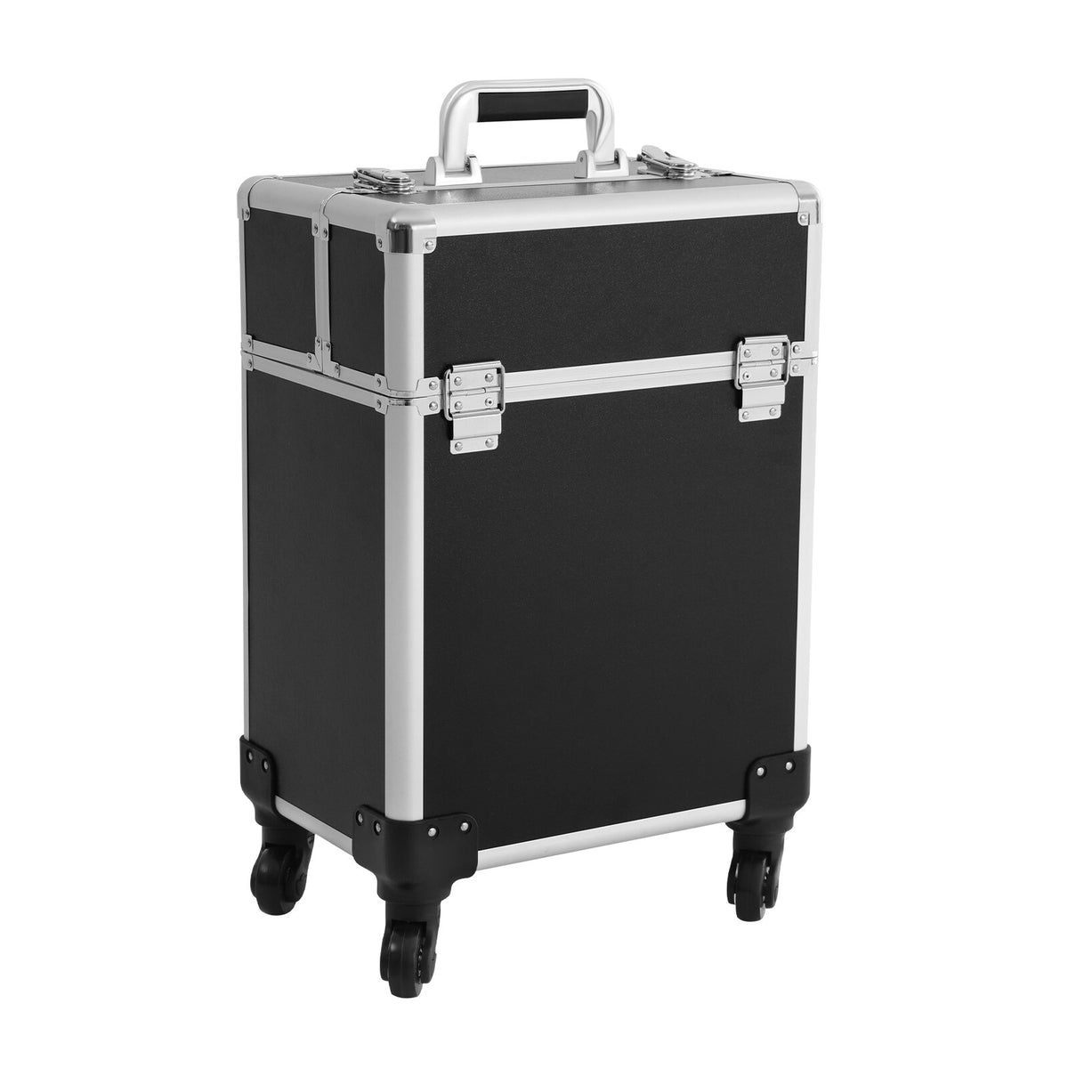 Travel Makeup Case with Wheels & Expandable Compartments - Black