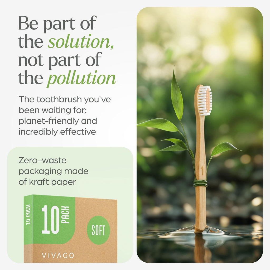 Bamboo Toothbrushes 10 Pack - BPA Free Soft Bristles Eco-Friendly