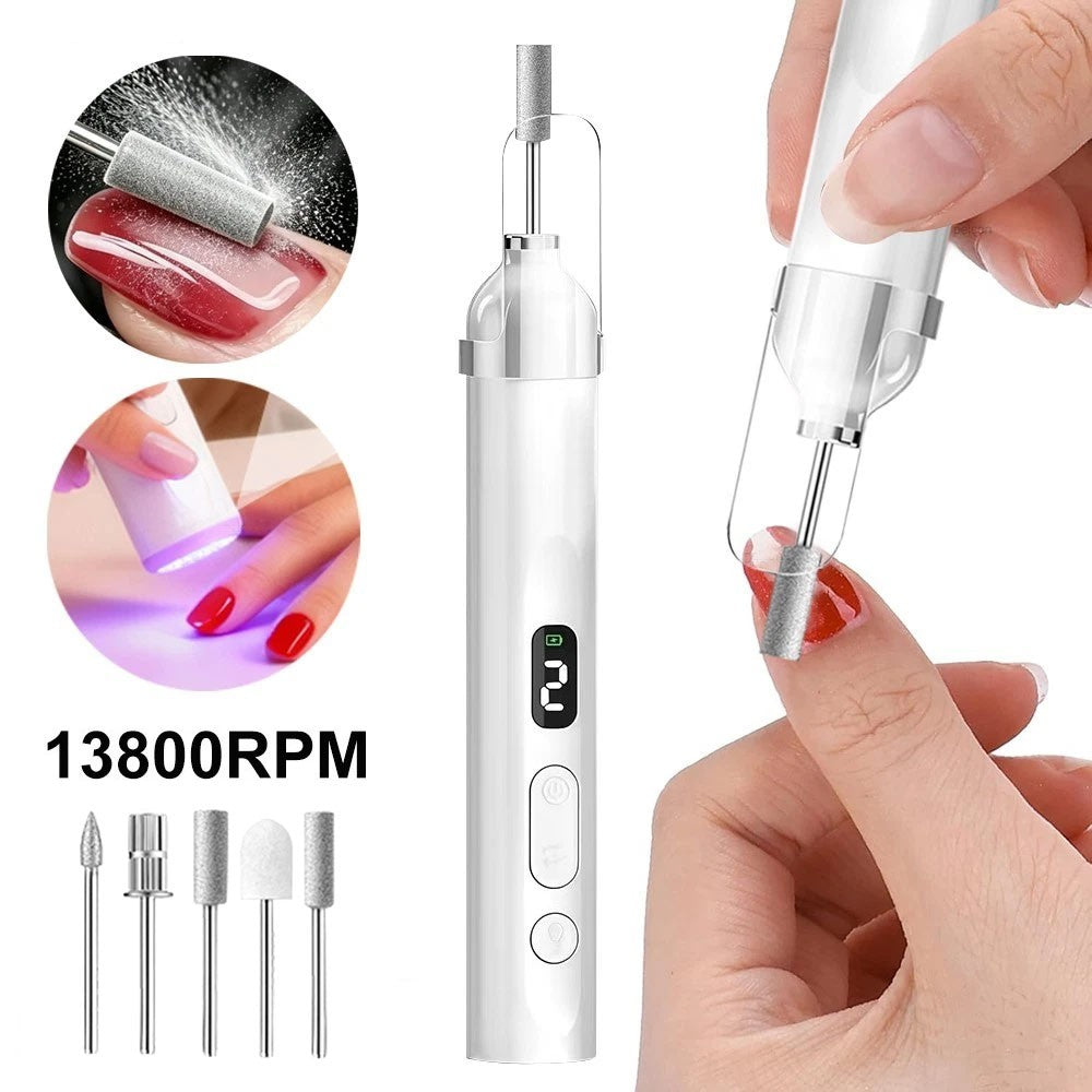 Electric Nail Drill Set for Manicure Pedicure with 6 Grinding Heads - Cordless & Rechargeable