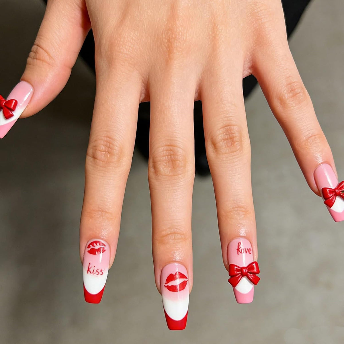 Valentine's Day Nail Stickers 3D Red Heart & Love Decals Set - Romantic Nail Art