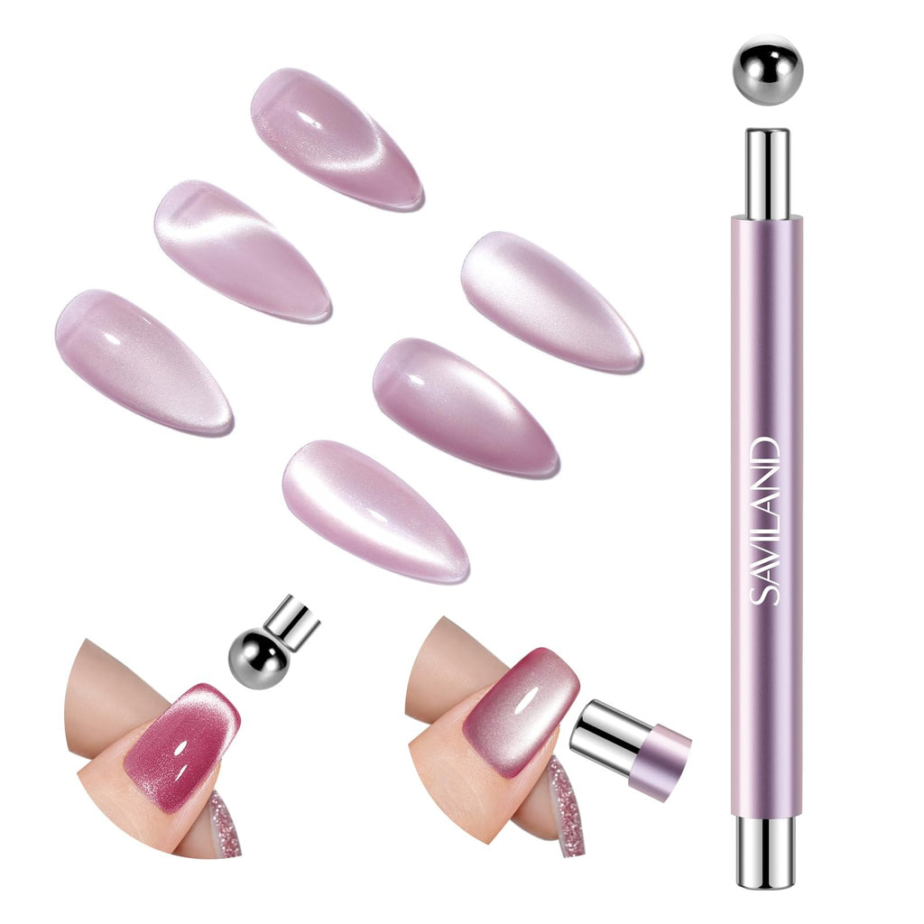 Double-Head Cat Eye Magnet Nail Pen Purple 5X Strong Magnetic Tool