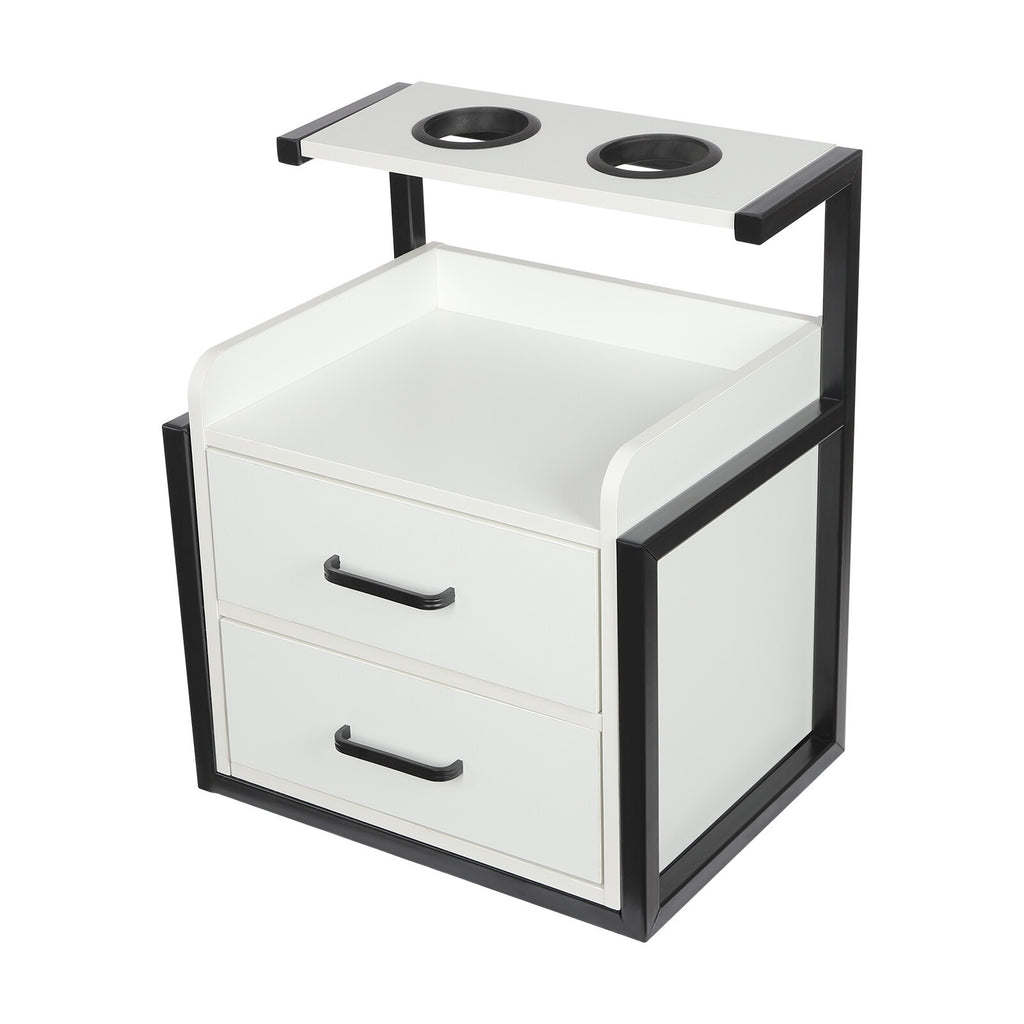 Wall-Mounted Salon Storage Cabinet with 2 Drawers - Black & White