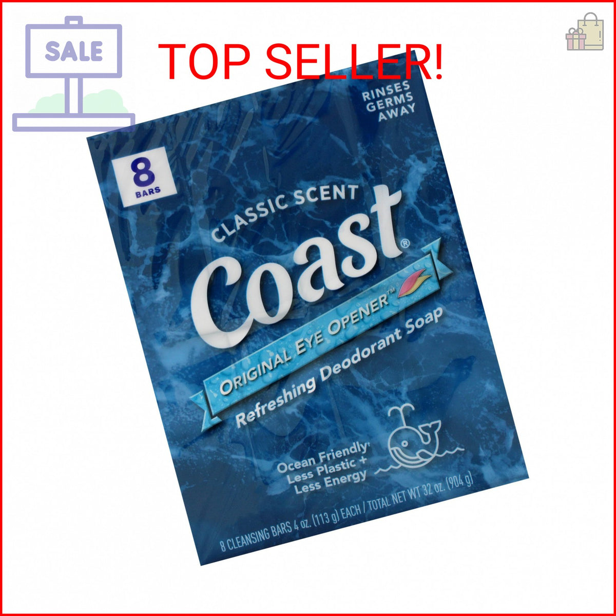 Refreshing Deodorant Bar Soap with Thick Rich Lather - Coast