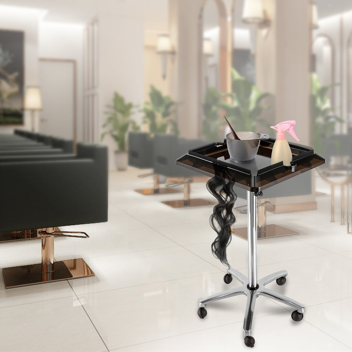 Rolling Salon Hair Extension Tool Cart with Adjustable Height & Storage Tray