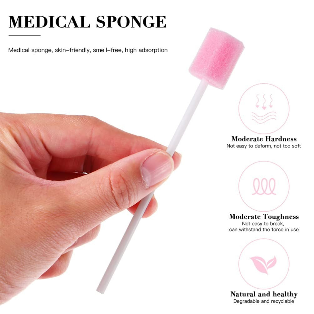Disposable Sponge Oral Cleaning Sticks 100 Pcs Pink Mouth Care Swabs