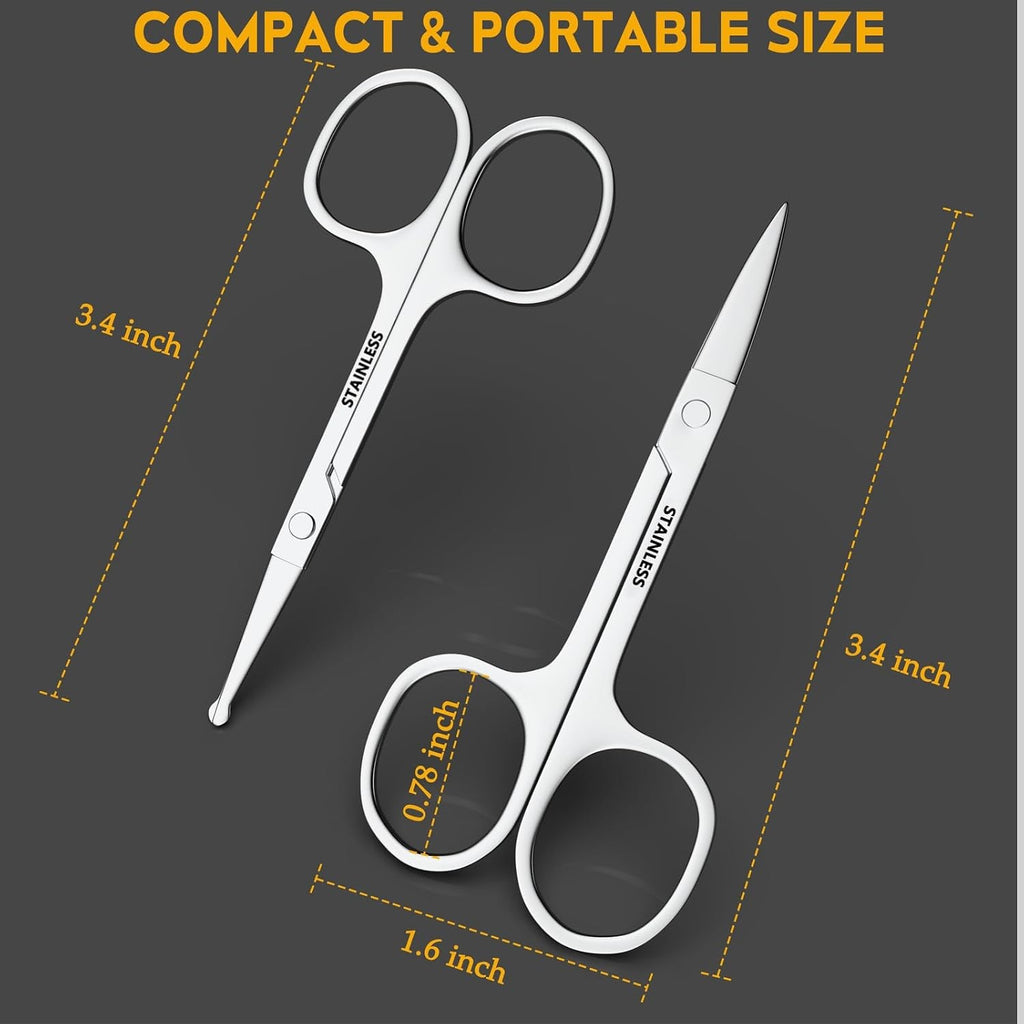 Stainless Steel Facial Grooming Scissors Set for Eyebrow Nose & Beard Trimming