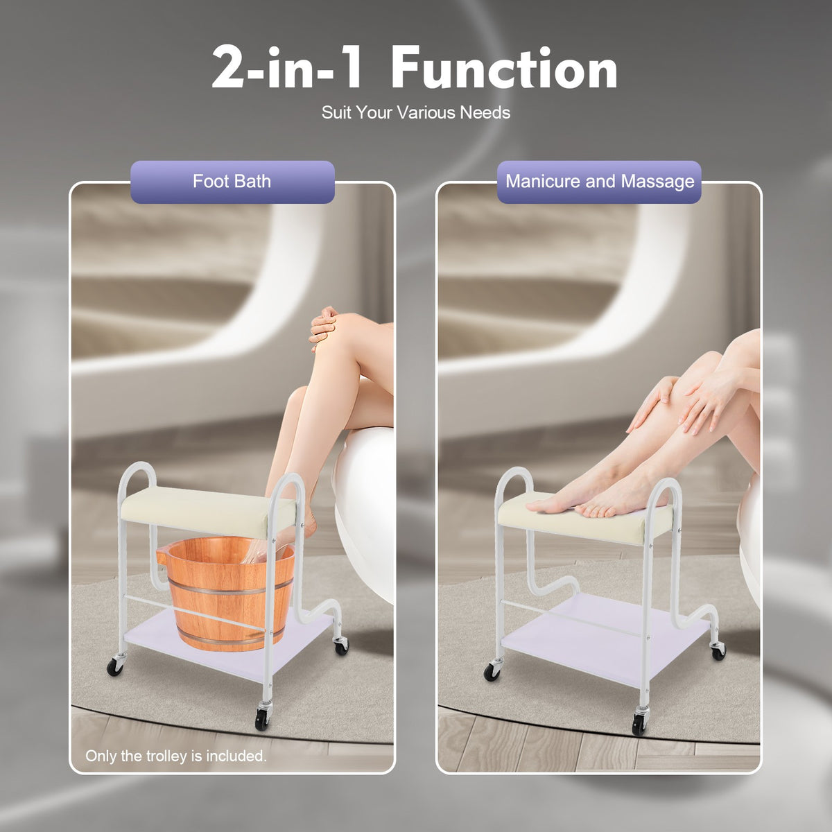 Portable Nail & Foot Spa Trolley Cart with Foot Rest for Salon and Home Use
