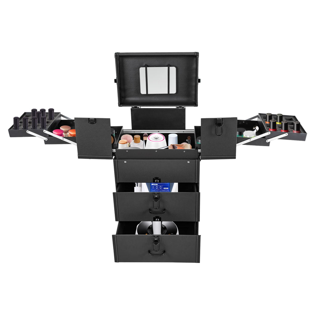 Lockable Rolling Makeup Organizer Trolley with Mirror and Storage