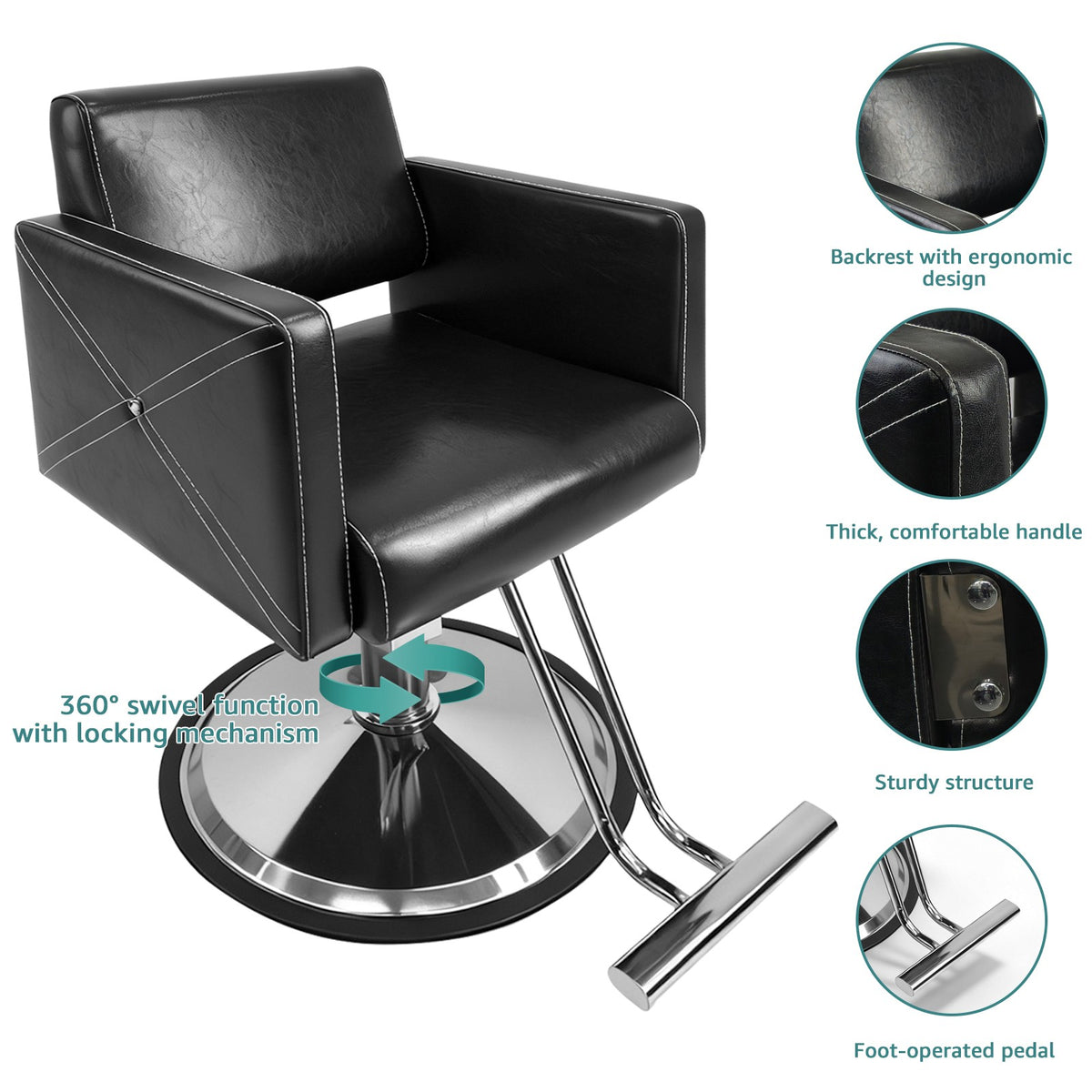 Hydraulic Barber Chair for Salon Hair Styling Black - Heavy Duty, 600LBS Support