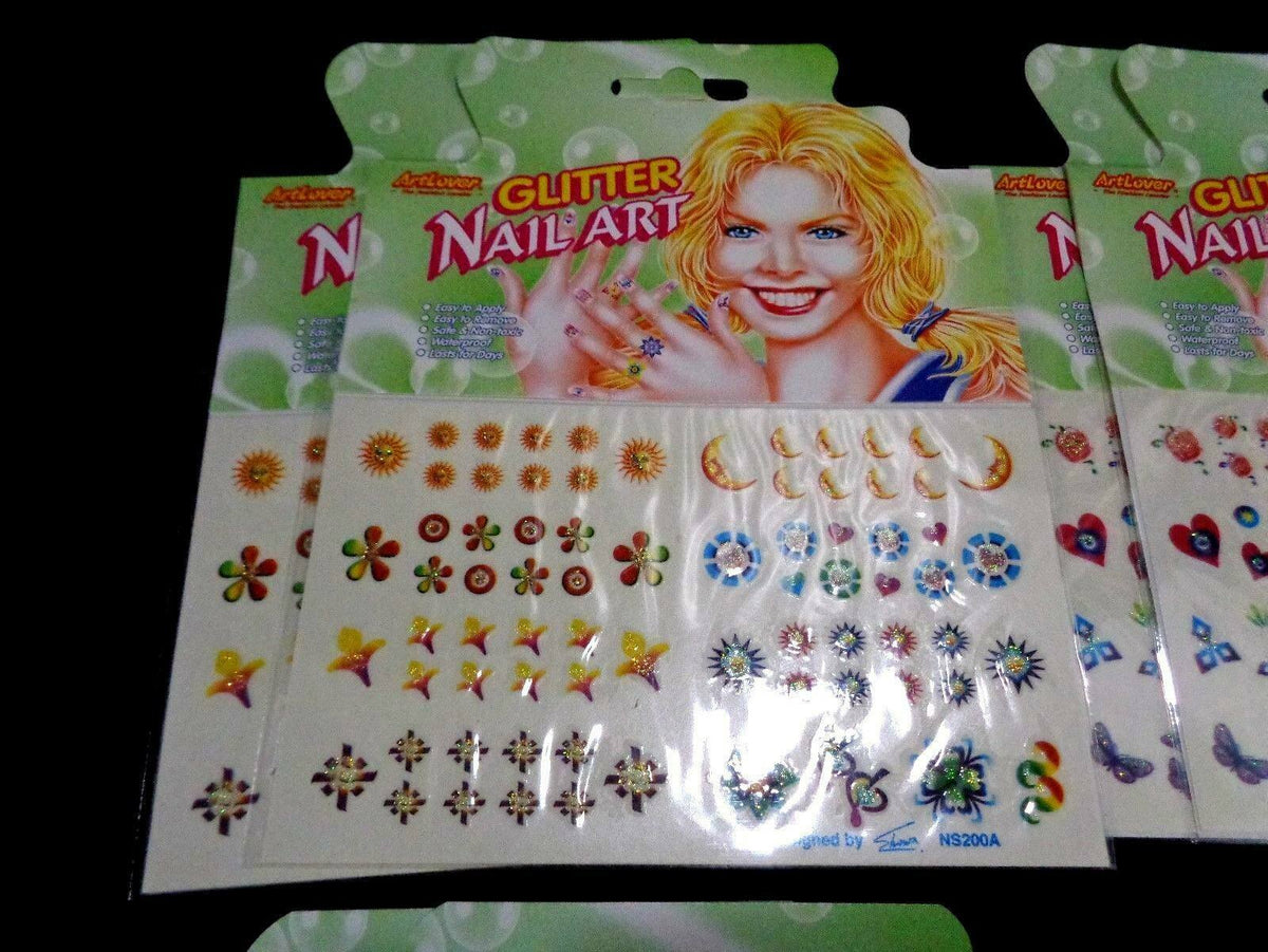 Water Transfer Glitter Nail Art Stickers - 12 Sheets Manicure Decorations