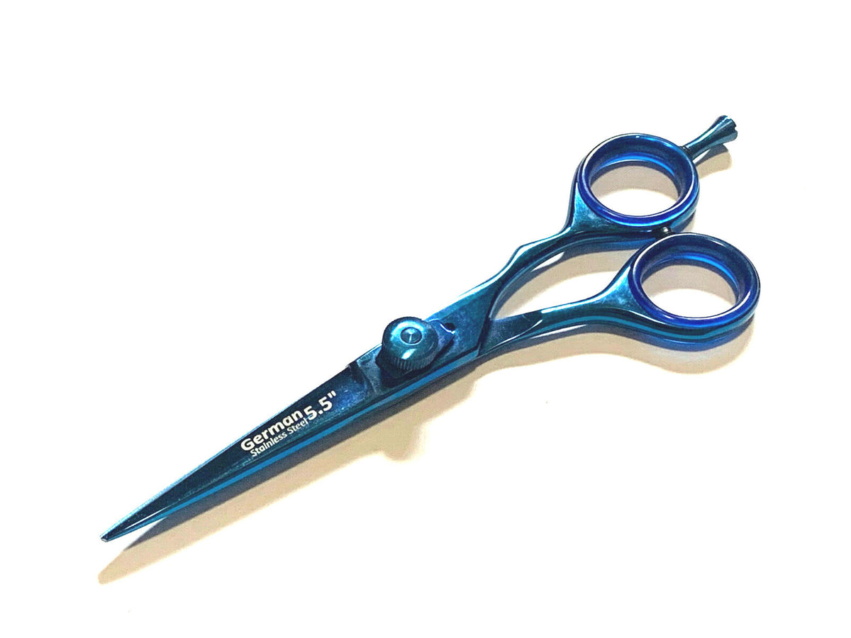 5.5 inch Professional Hair Cutting Scissors Shears - Blue Titanium German Steel