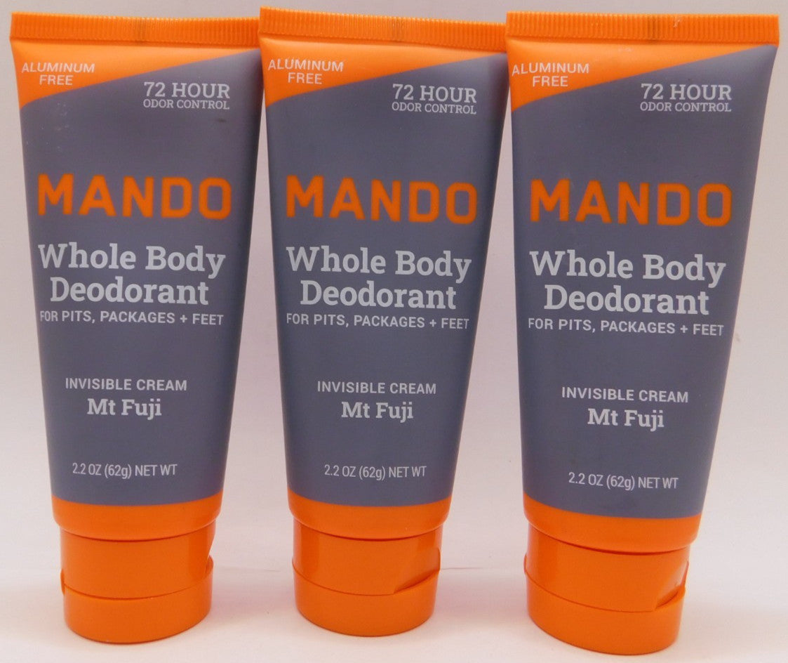 3-Pack Mando Whole Body Deodorant Invisible Cream Mt Fuji 2.2oz Each
