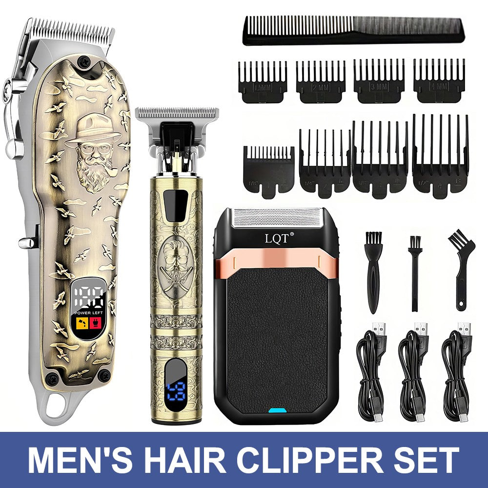 Men's Cordless Hair Clipper Set with LED Display and Beard Trimmer
