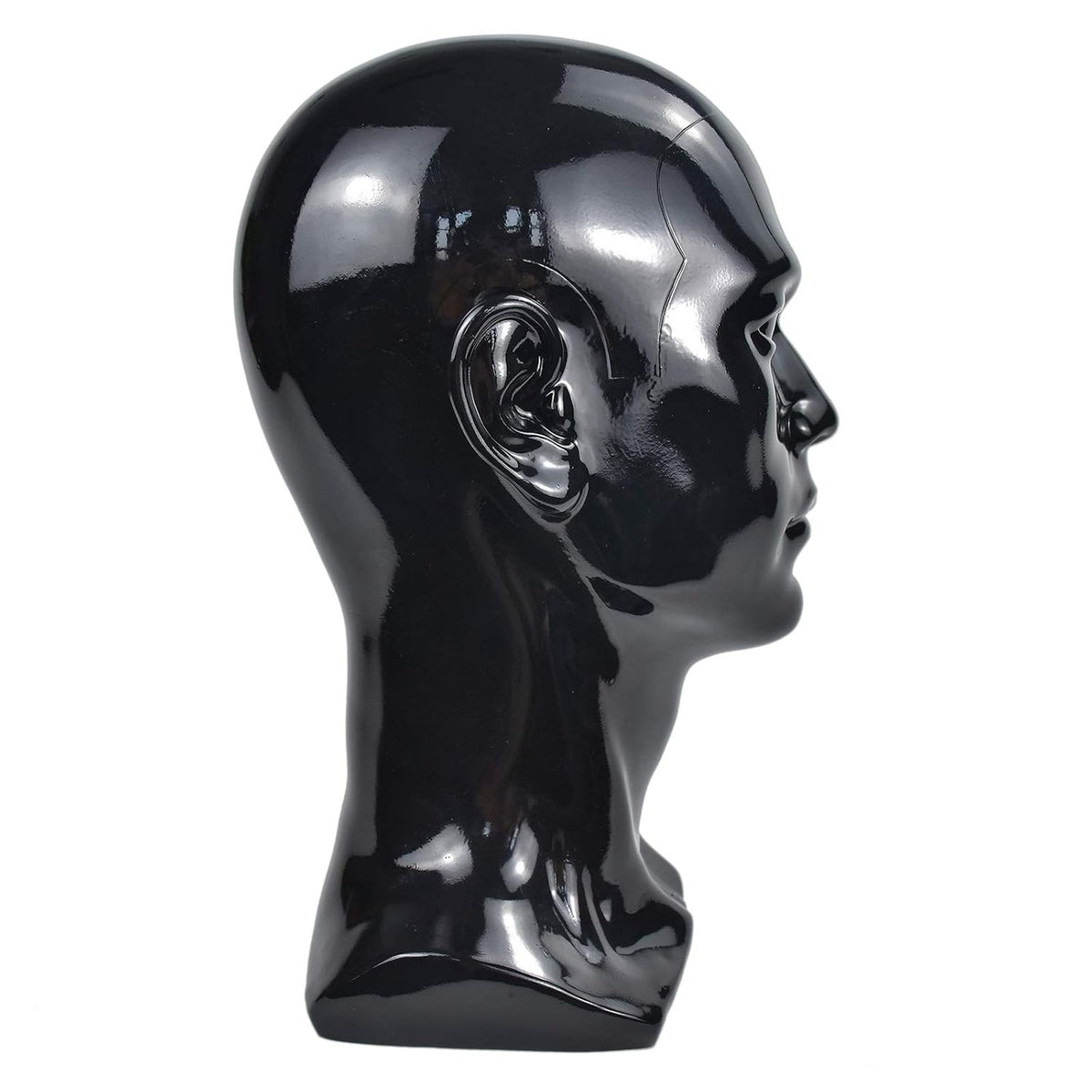 PVC Mannequin Head Black Male Display Stand for Wigs Hats and Accessories