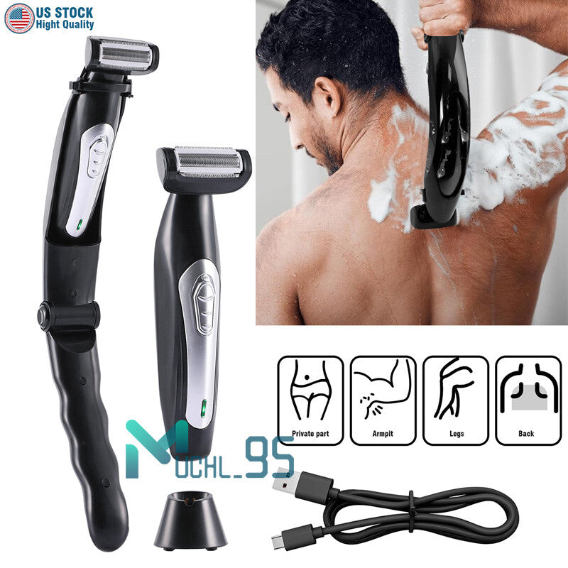 Rechargeable Electric Back Shaver for Men Long Handle Body Hair Removal Razor