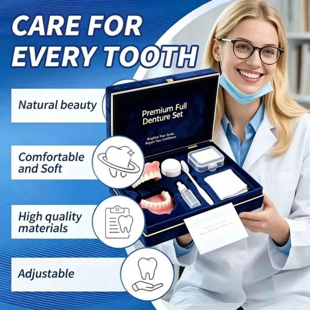Silicone Denture Kit Upper & Lower False Teeth Set - Temporary Cosmetic Smile