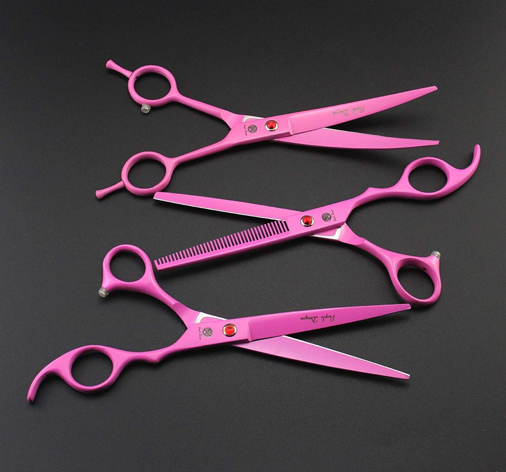 Pet Grooming Scissors 7 Inch Pink Stainless Steel Curved Shears for Dogs & Cats