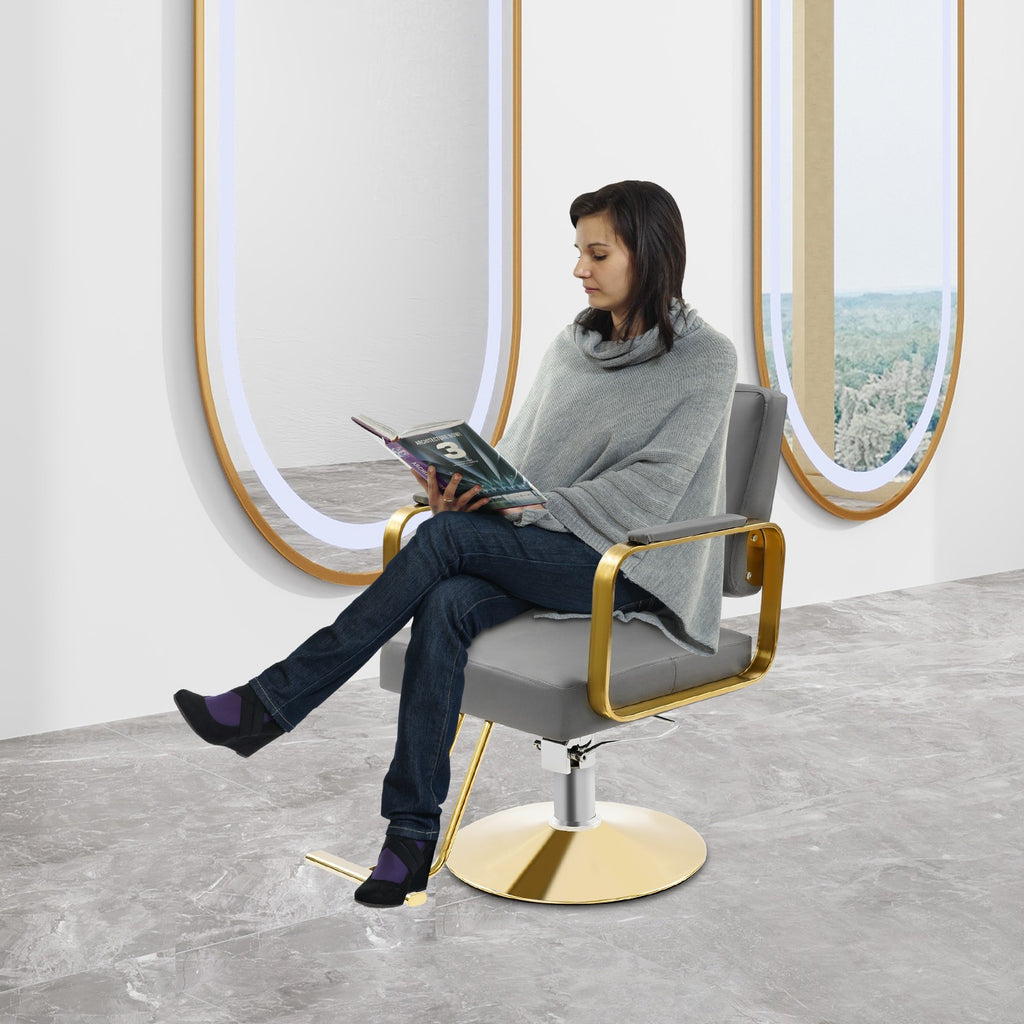 Adjustable Salon Barber Chair with 360° Rotation and Modern Design