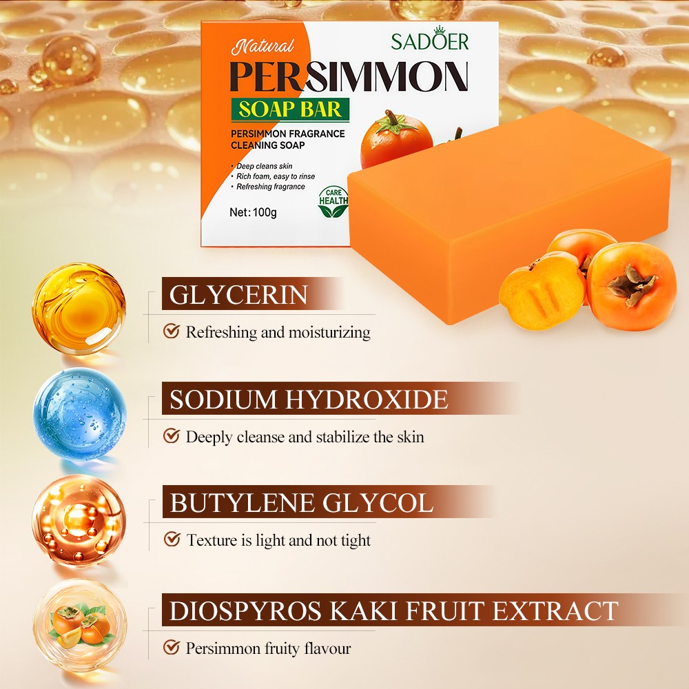 Persimmon Soap Bar for Body Odor Control & Skin Refreshing - 3 Pack