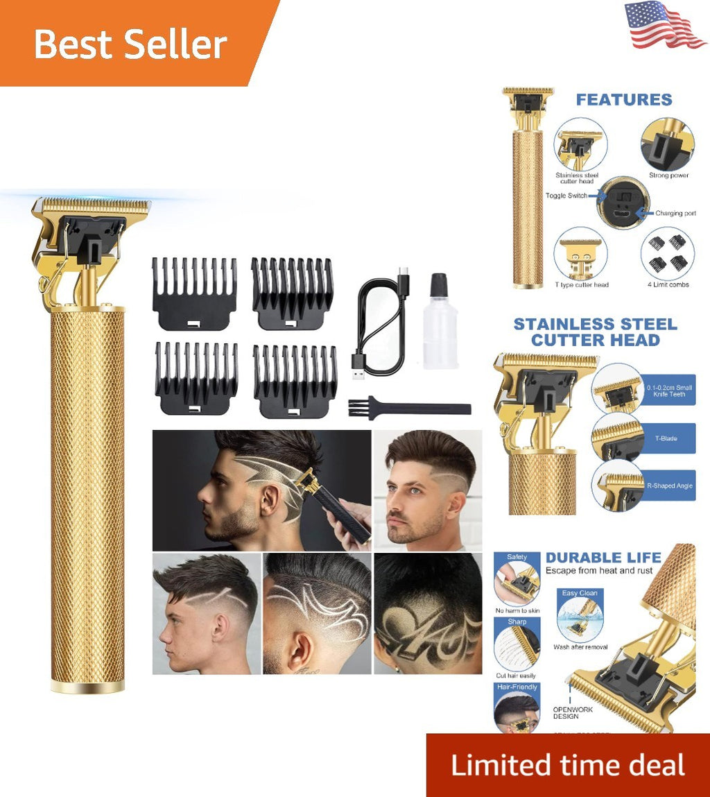 Gold Hair Clipper with Powerful Motor, 4 Guide Combs & Quiet Operation