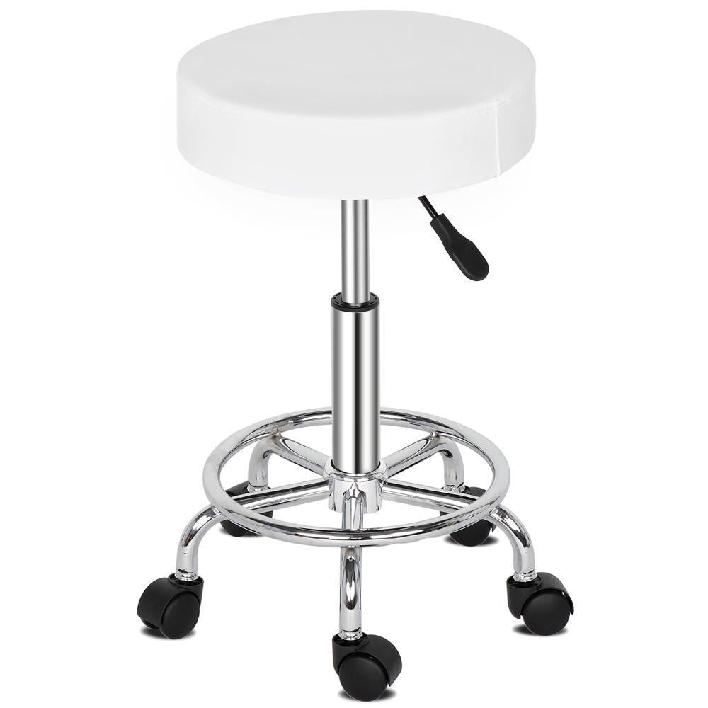 Adjustable Height Swivel Salon & Spa Stool with Wheels - White