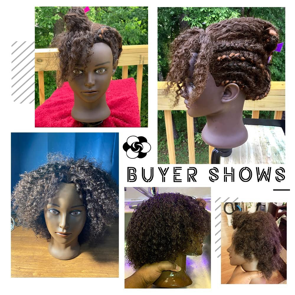 Human Hair Mannequin Head for Hair Styling Training Black 9-10 Inch