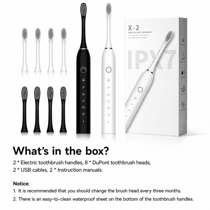 Electric Sonic Toothbrush 2 Pack with 6 Modes, 42000 VPM, Waterproof & Long Battery Life