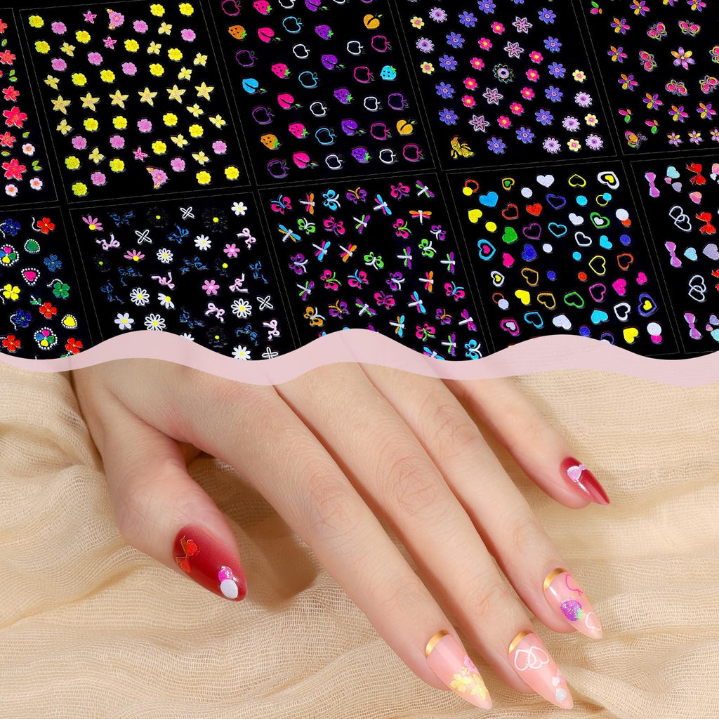 Kids Nail Stickers Set - 30 Multicolor Glitter Nail Art Decals for Girls