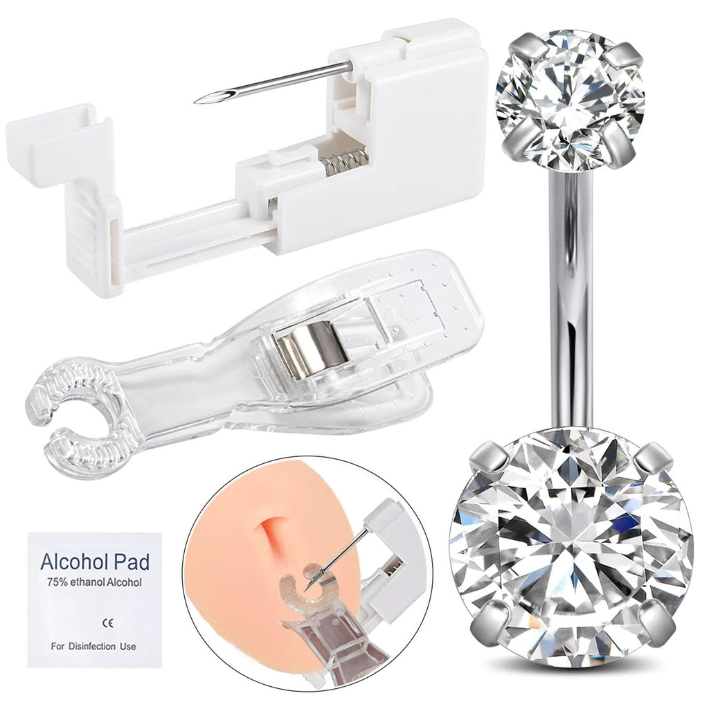 Belly Button Piercing Kit 4Pcs - Disposable Self Piercing Gun, Ring, Clamp & Tools