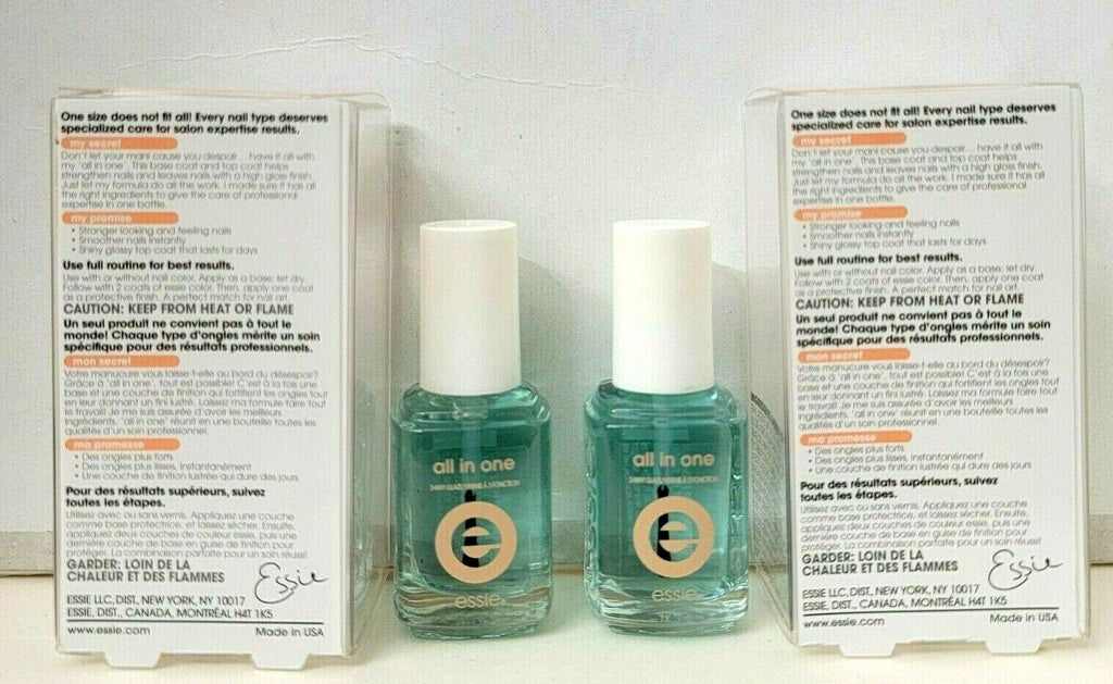 Essie All in One 3-Way Gel Nail Polish Top Coat Base Strengthener 2 Pack