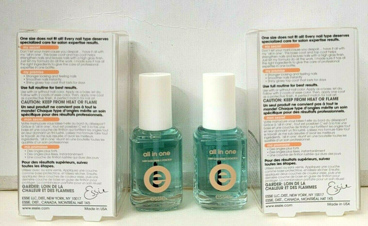 Essie All in One 3-Way Gel Nail Polish Top Coat Base Strengthener 2 Pack