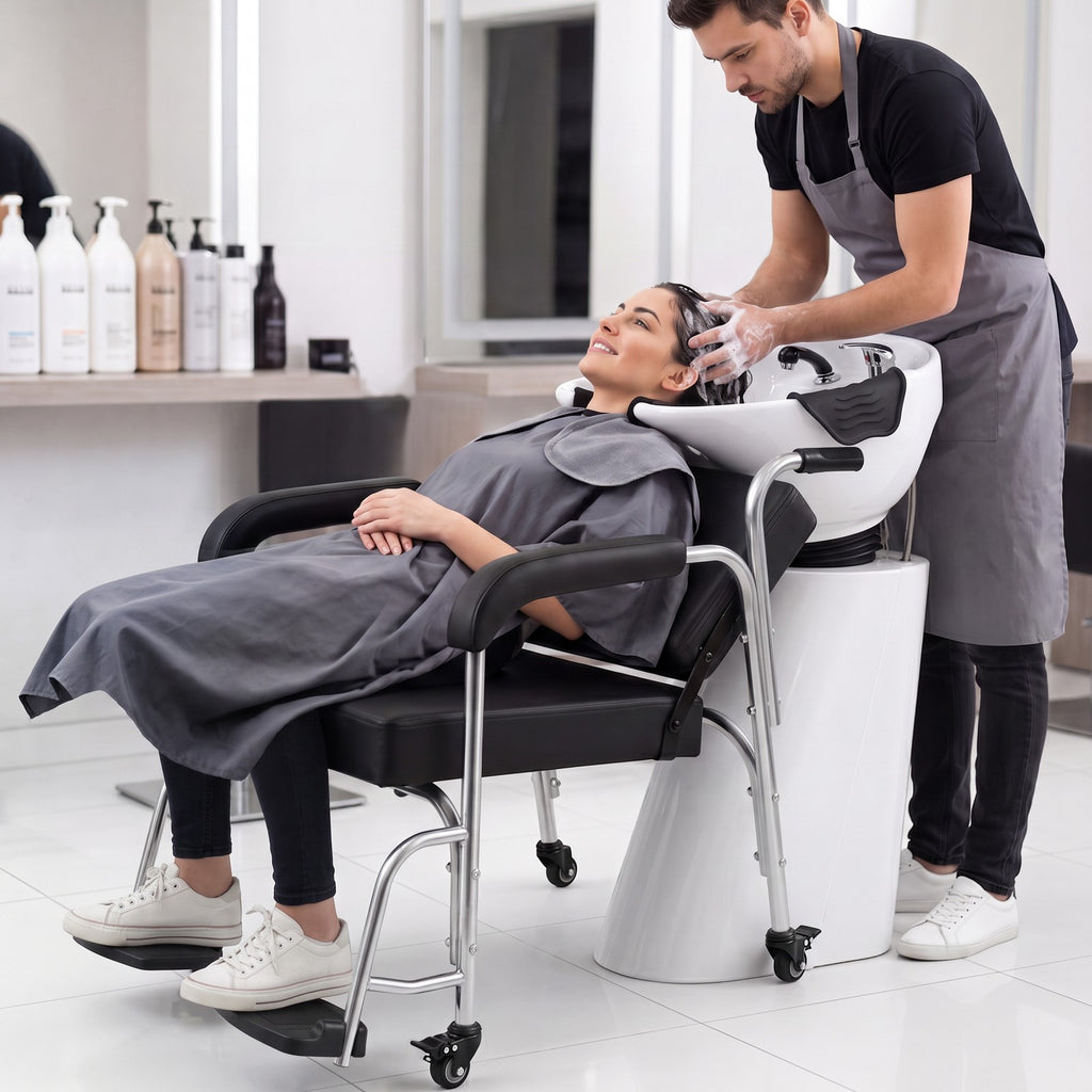 Reclining Portable Shampoo Chair with Wheels for Salon & Home Use