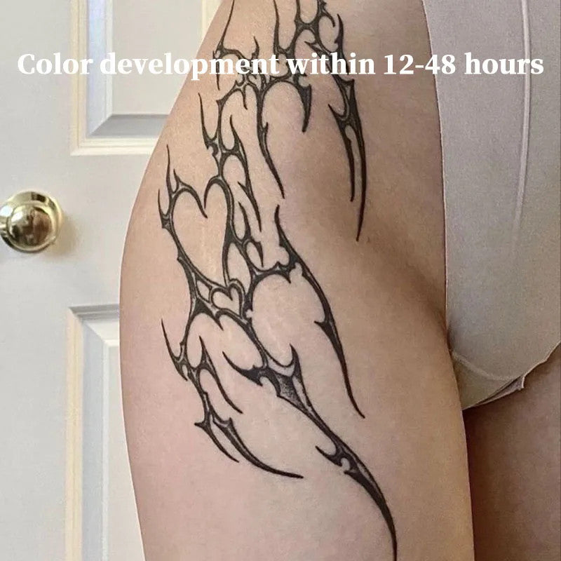 Waterproof Temporary Tattoo Set for Abdomen – Gothic Tribal Herbal Juice Design