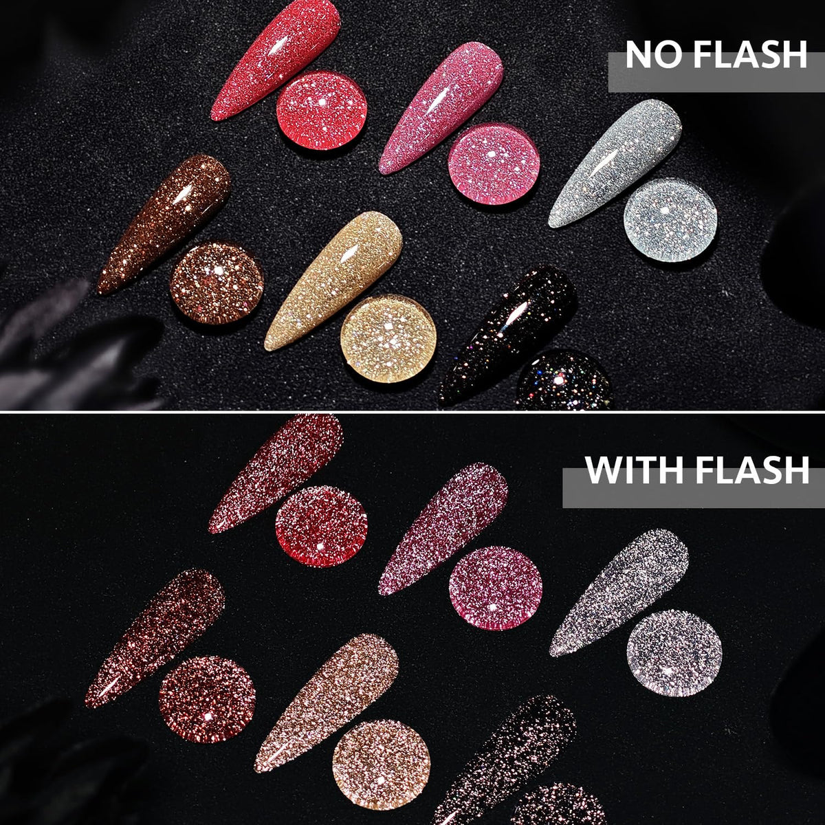 Reflective Glitter Gel Nail Polish Set - 6 Vibrant Colors for Nails