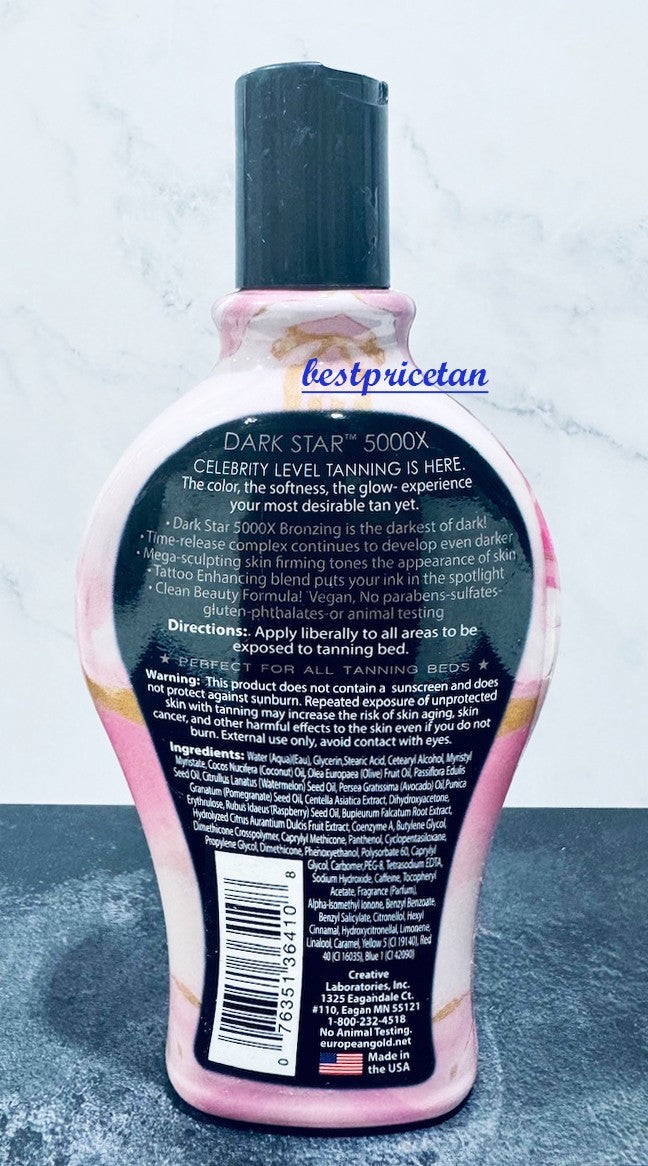 Dark Star 5000X Ultra Dark Bronzer Tanning Lotion 12 Oz - Vegan & Paraben-Free