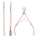 3-Piece Pink Nail Cuticle Nipper Set with Pusher - Stainless Steel Manicure Tools