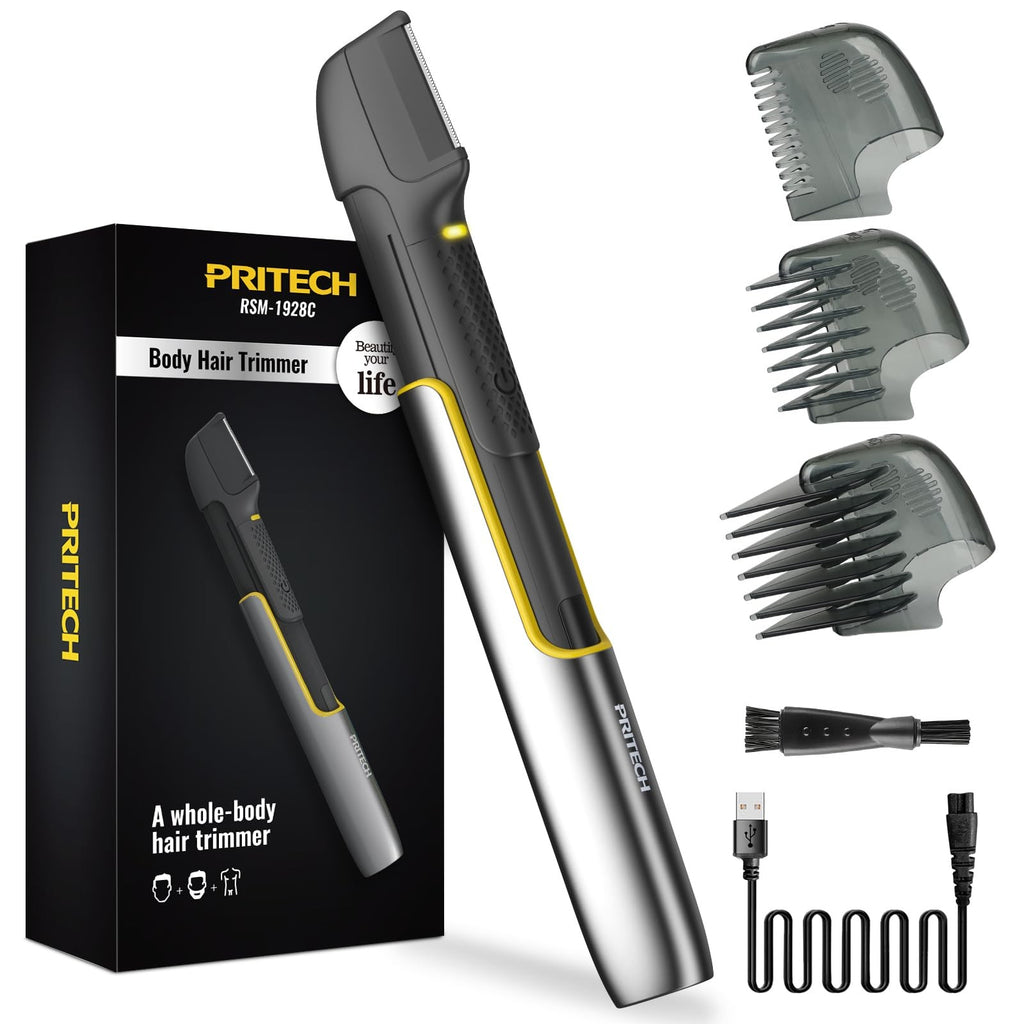 Men's Body Hair Trimmer with Extendable Back Shaver & Multiple Combs